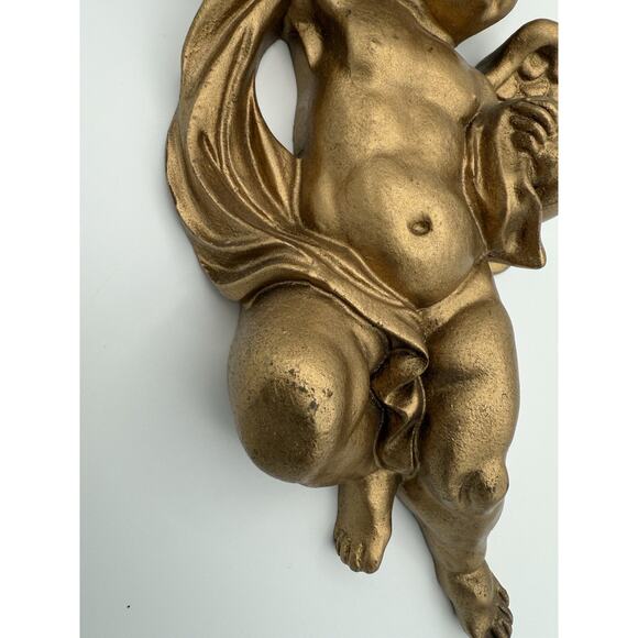 Angel Cherub Wall Hanging Putti Gold Gilt Finish Resin 9.5” Long Decor Vintage - Picture 4 of 9